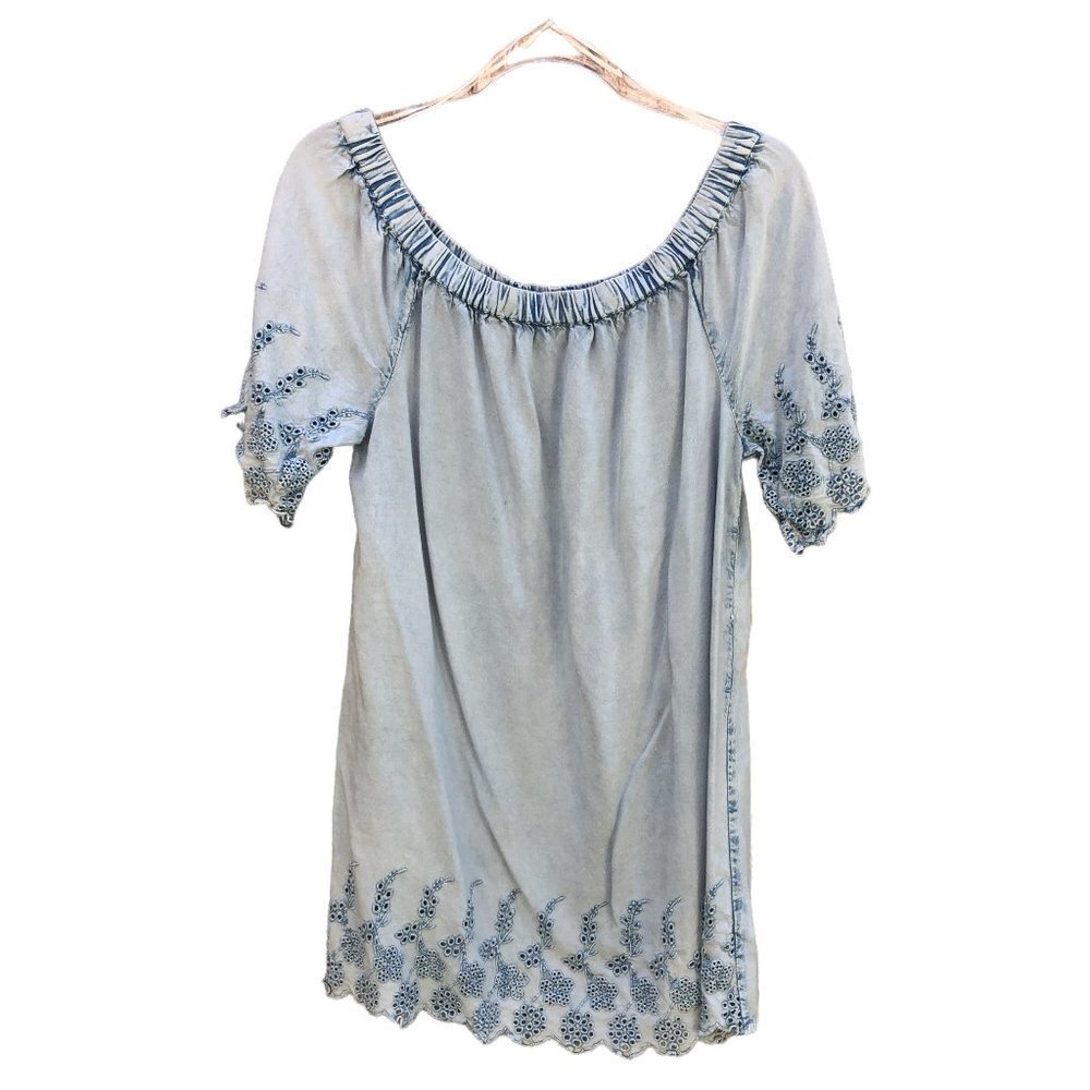 D&Kade Eyelet Embroidered Detailed Chambray Short Sleeve Dress Large - Picture 3 of 7